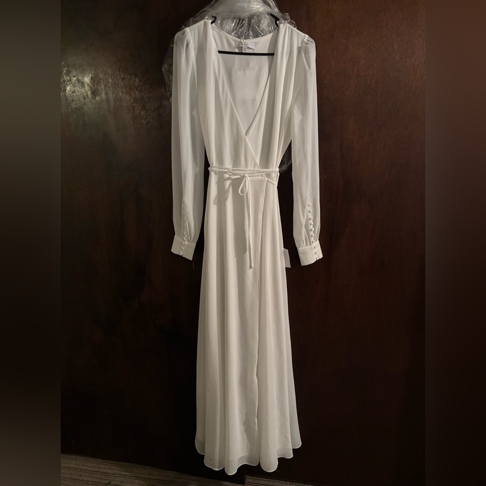 Lulu's Classic White V-Neck Wrap Dress - Picture 3 of 5